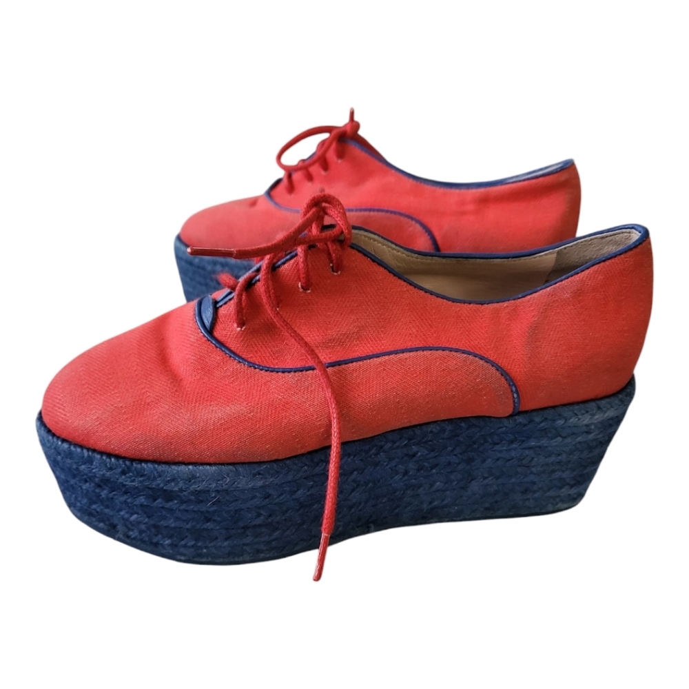 NWOB MISSONI Distressed‎ Red Canvas w/Navy Jute Platform Sneakers 5.5US 36EU ANB